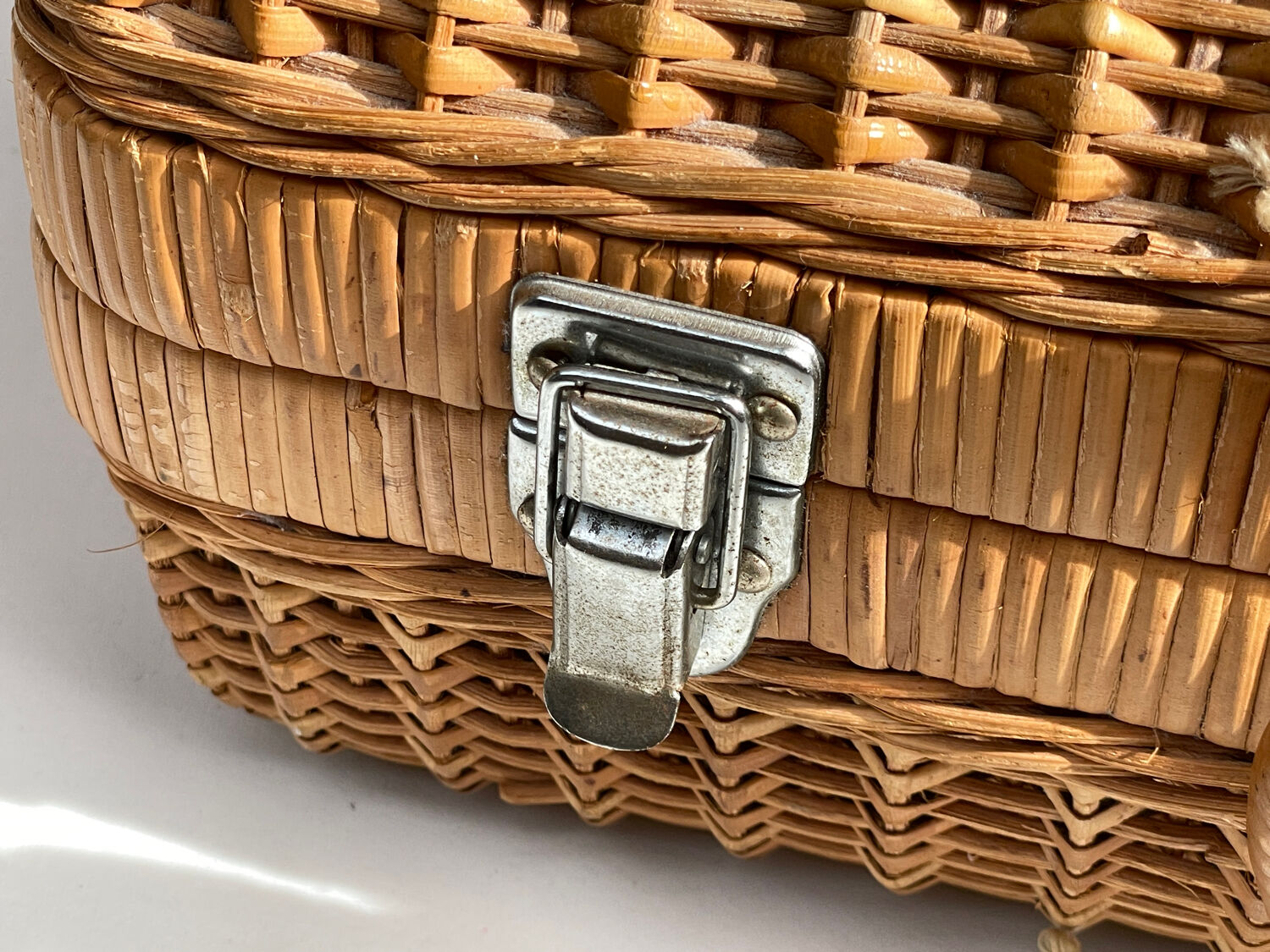 Small vintage rattan suitcase, bohemian spirit, 1960s-70s.