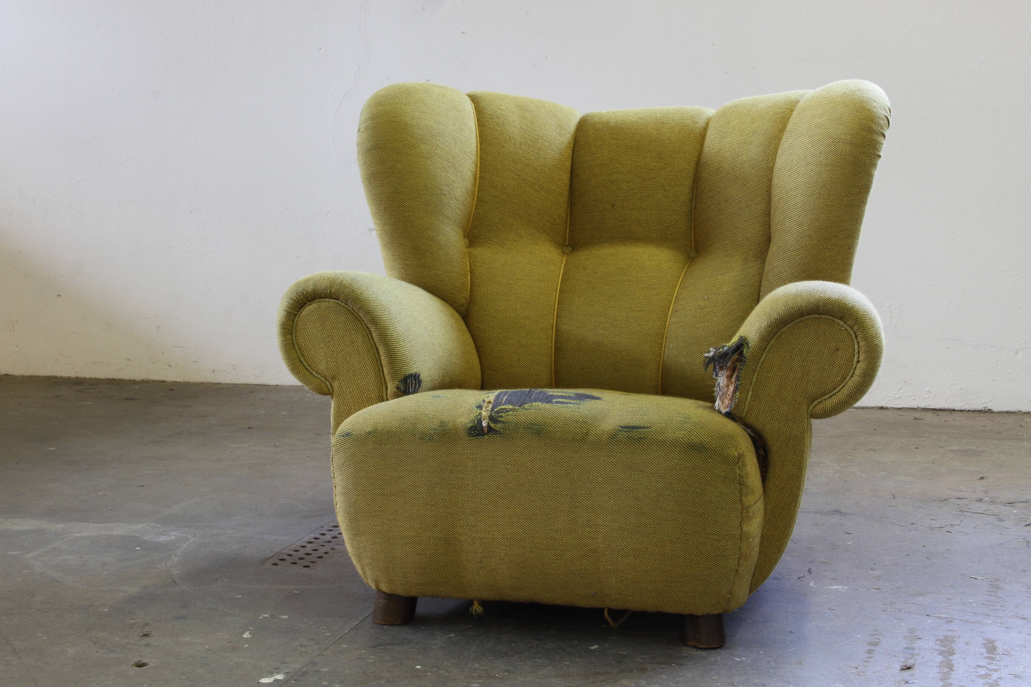 Vintage iconic large upholstered lounge / easy chair from Denmark 1930s