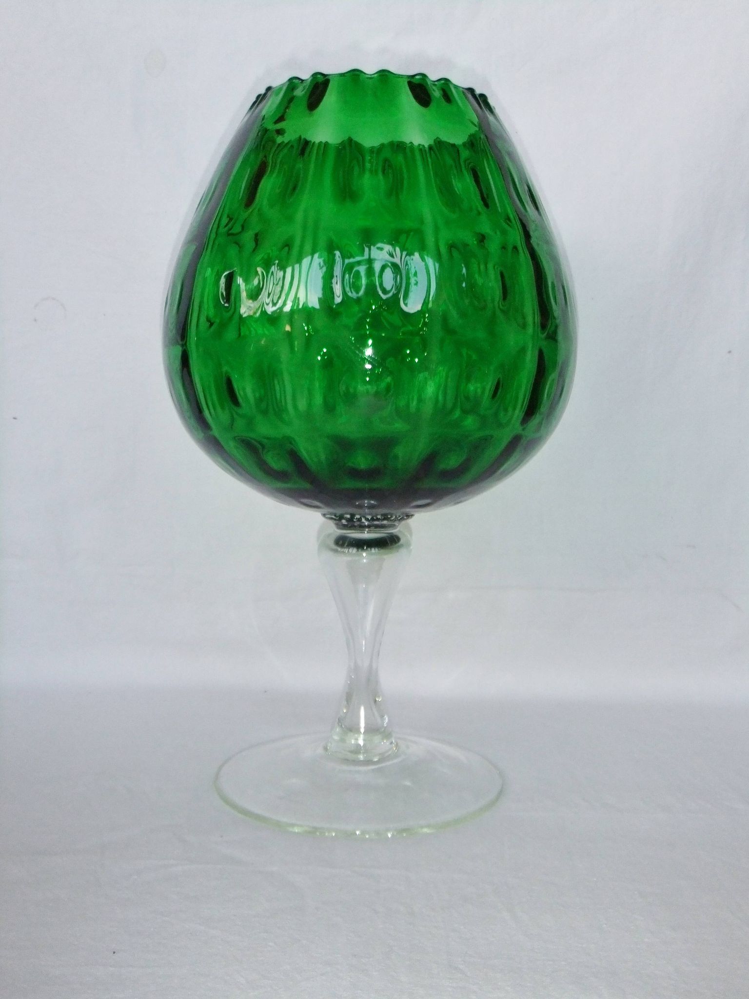 Vase Chalice glass Empoli green centerpiece on foot 38 cm cut collection