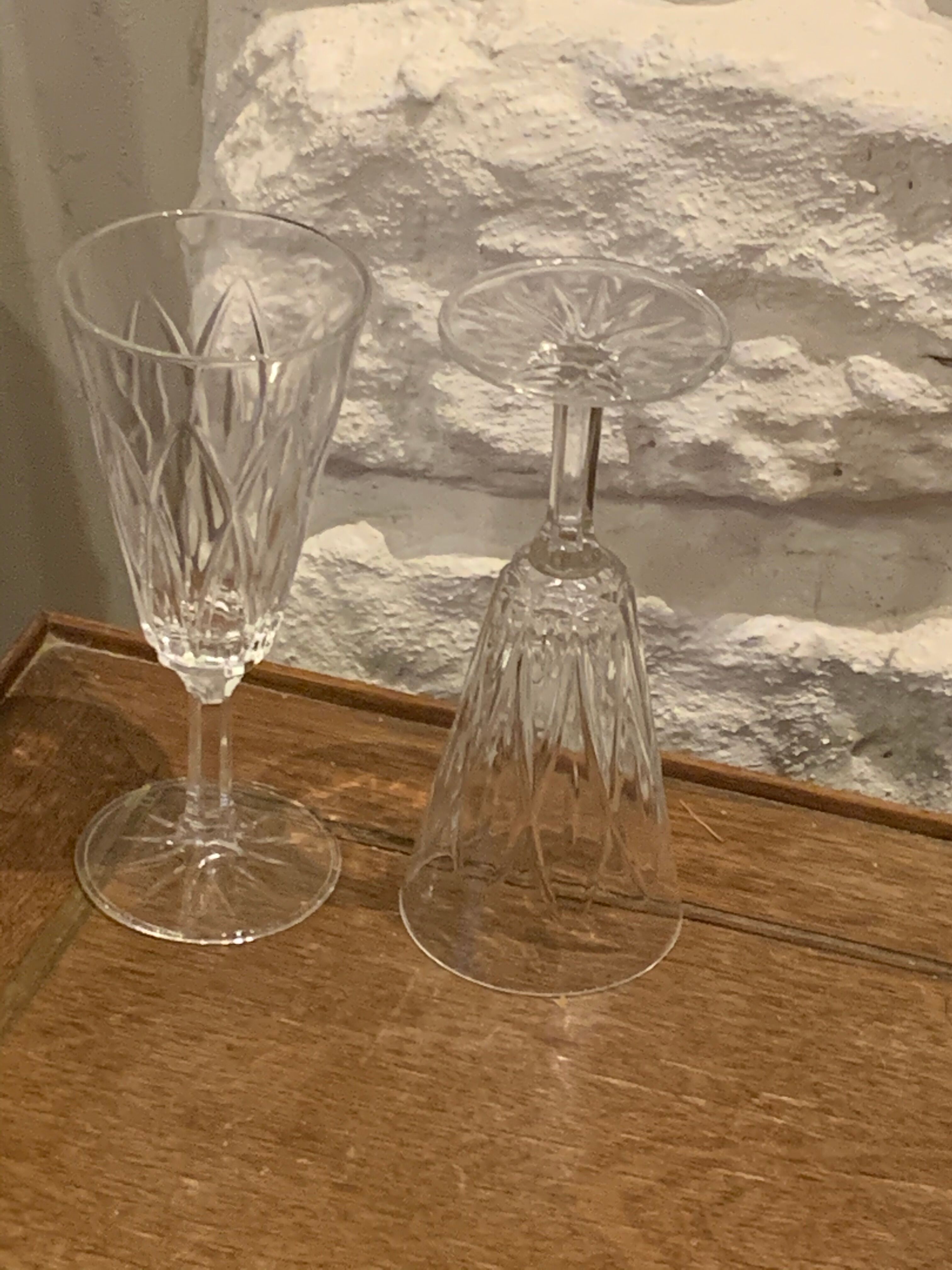 6 vintage champagne flutes patterned leaves or petals