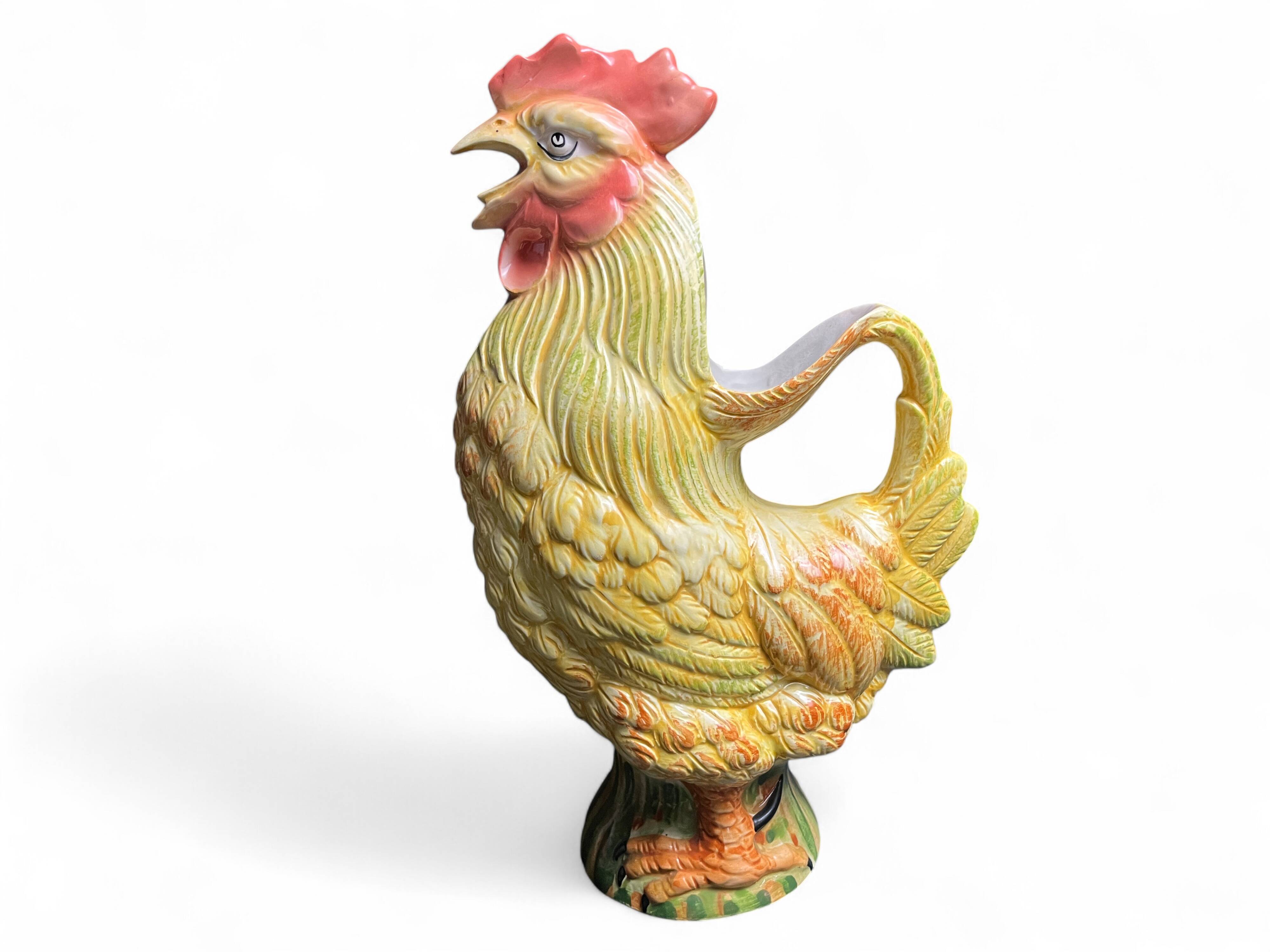 Vintage, pichet coq faïence polychrome Sia XXème
