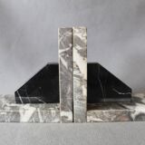 Set of 2 vintage Art Deco bookends in grey, black, and white marble