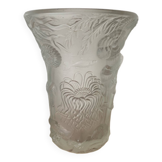 Grand vase art déco 1936 barolac verre givré josef inwald decor sous-marin