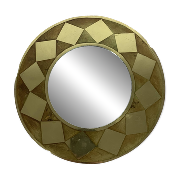 Vintage round gold brass mirror