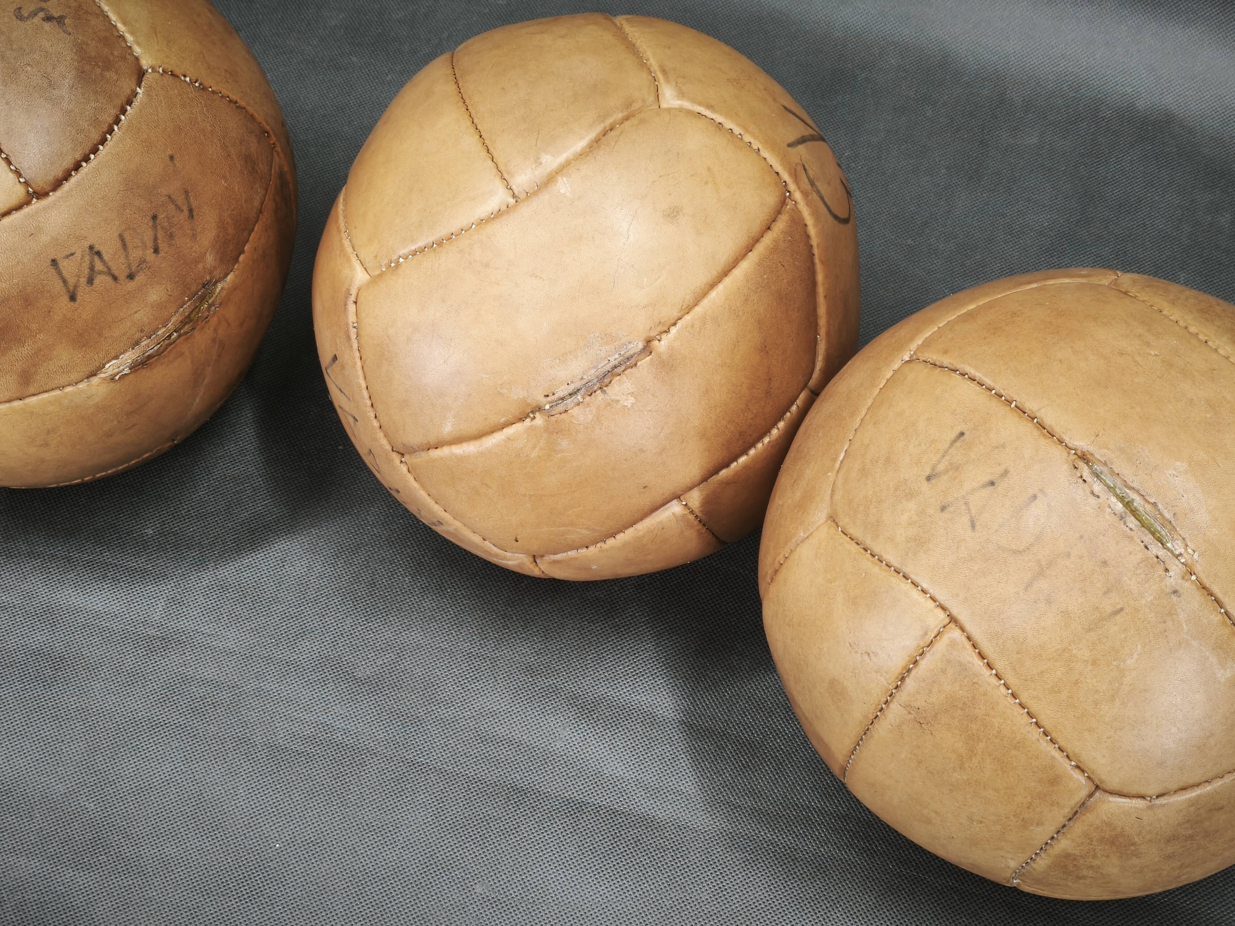 Set of Three Czech Leather Medicine Balls, 1950s