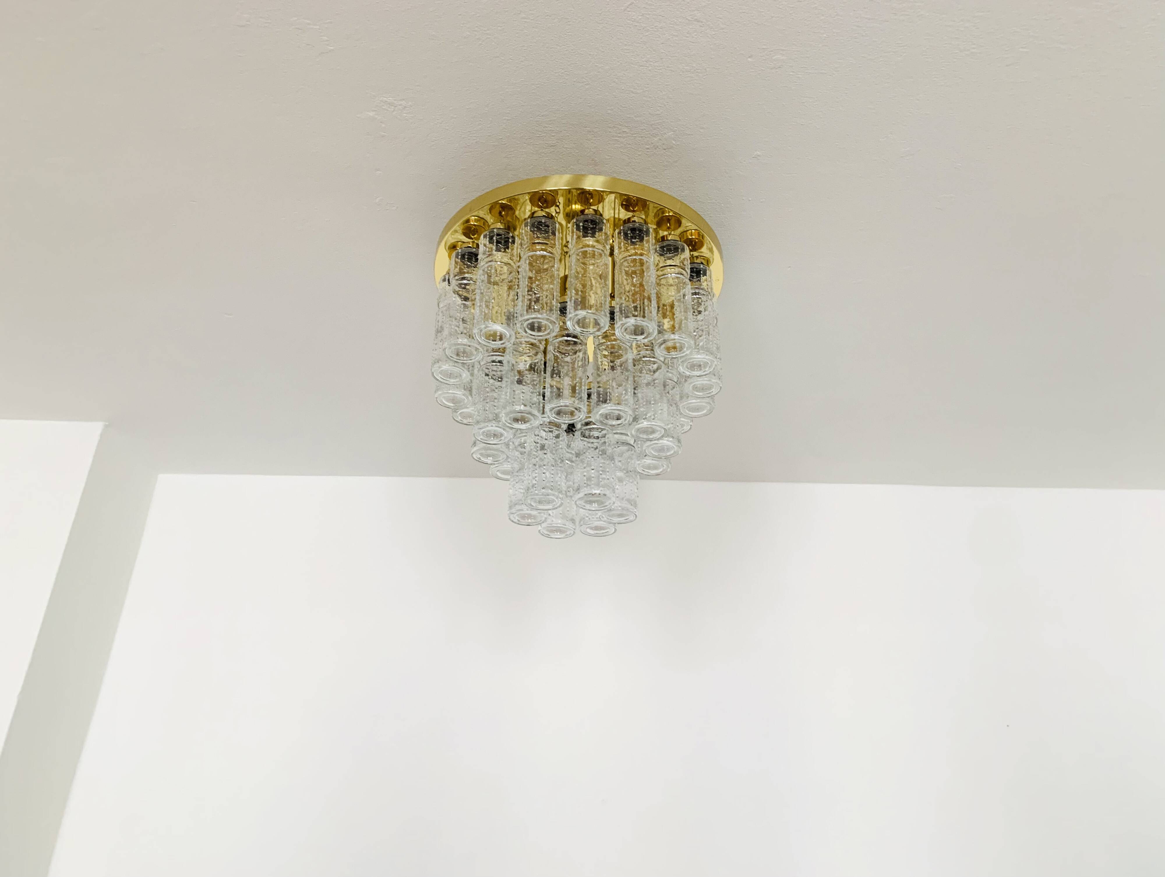 Large Brass Chandelier by Glashütte Limburg