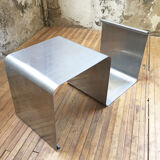 "Zig-zag" satin stainless steel shelf by Joelle Ferlande and François Monnet