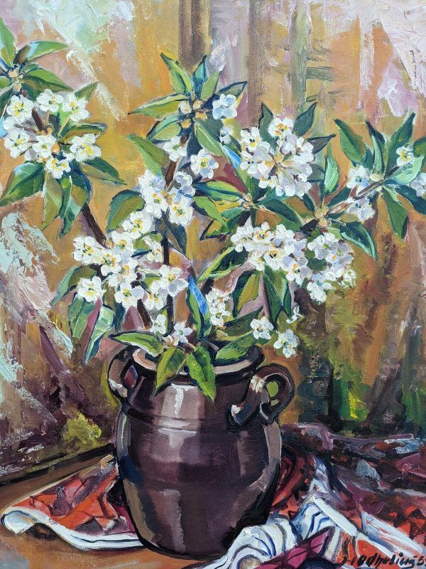 Mid 20th Century "Flower Jar" Swedish Modernist Still Life Oil Painting, Framed
