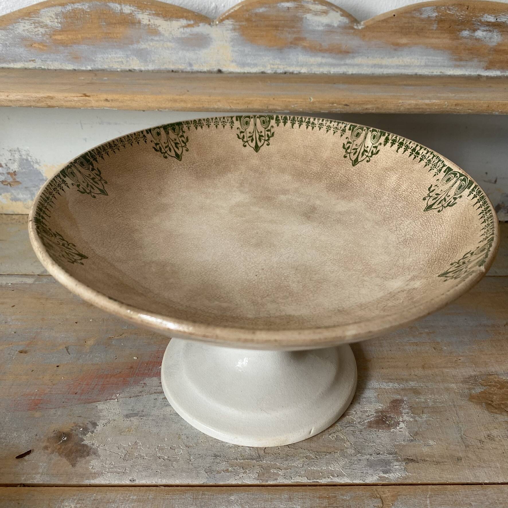 Patinated ironware compote dish, antique fruit bowl.