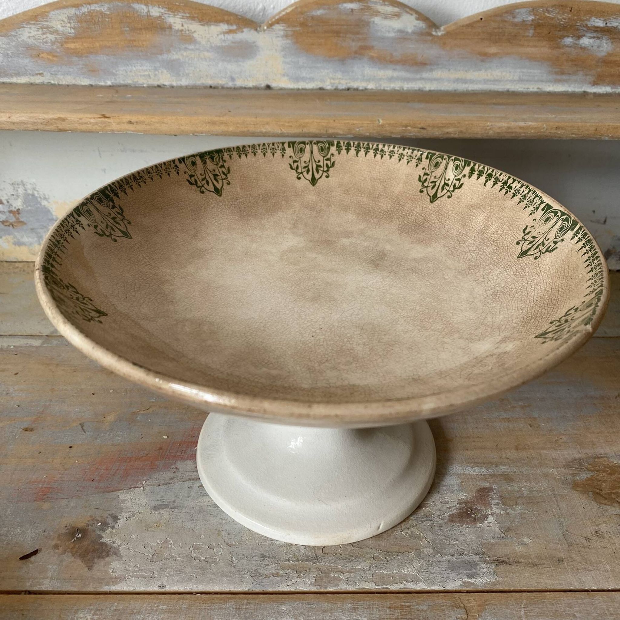 Patinated ironware compote dish, antique fruit bowl.
