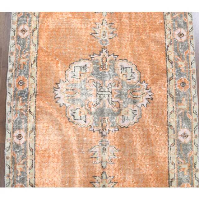 Vintage Turkish Oushak Handmade Wool Cotton Orange Runner Rug 101x339