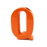 Space age orange Q letter shaped ceramic vase, Marcel Radureau France 1970