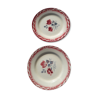 Set de 2 assiettes à dessert en faïence de Digoin Sarreguemines modèle Marjolaine diam  20,5 cm