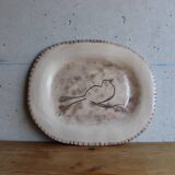 Plat en céramique oiseau fait main signé