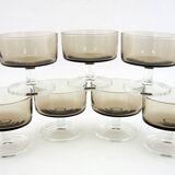 7 champagne glasses in smoked brown glass - Cavalier Sweden Luminarc Arcoroc France - vintage 70s