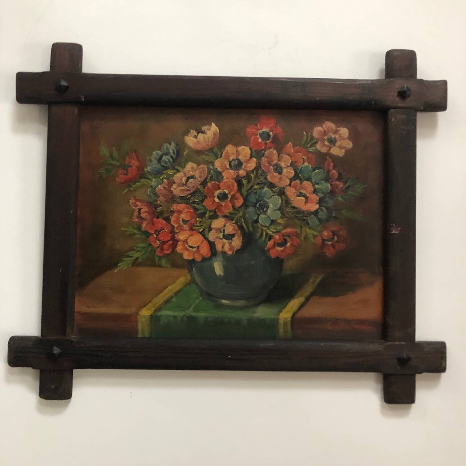 Oil on panel bouquet of tulips