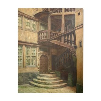 Old painting of a house in Rouen, 19th century