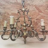 Ancien lustre 6 lumières bronze doré massif xixeme vintage