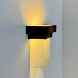 Vintage modernist Art Deco wall light, oak and frosted glass, France, 1930.