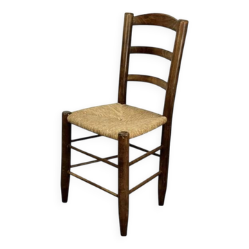 Chaise Vintage en bois massif et paille