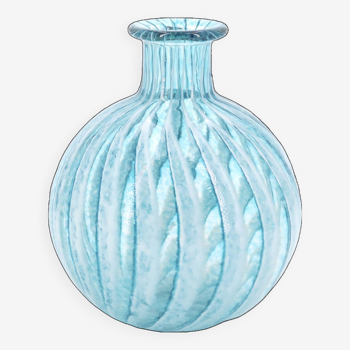 Vase rayé en verre bleu clair Phoenician Malta, années 90