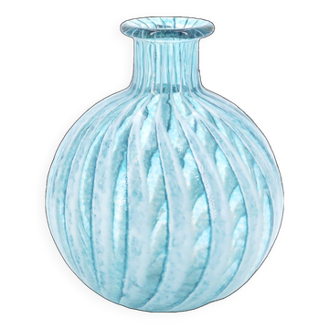 Vase rayé en verre bleu clair Phoenician Malta, années 90