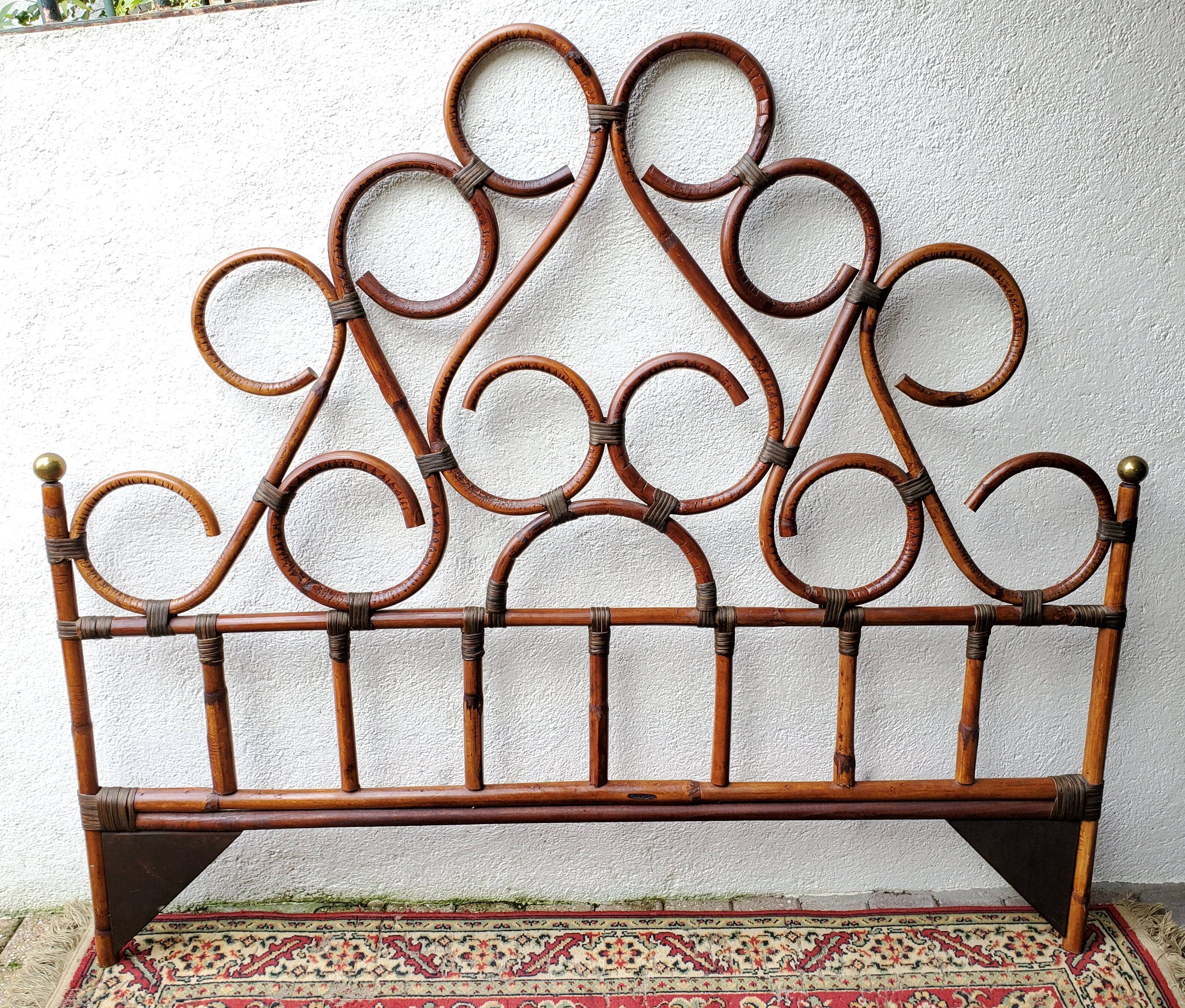 Rattan and brass headboard