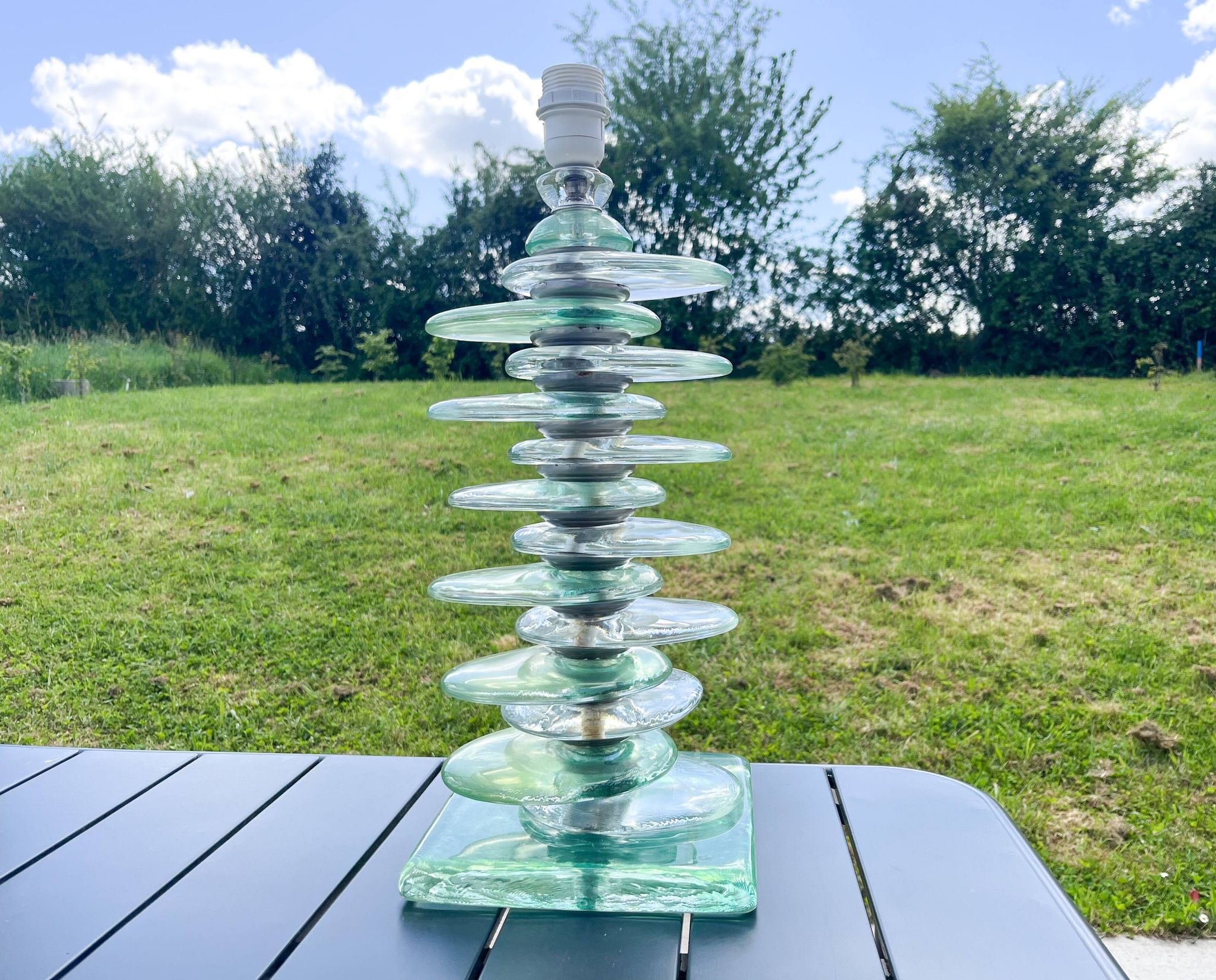 Large lamp base made of glass pebbles from the 70s/80s