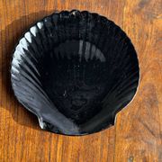 Pair of vintage black glass shell dishes D32 and D26