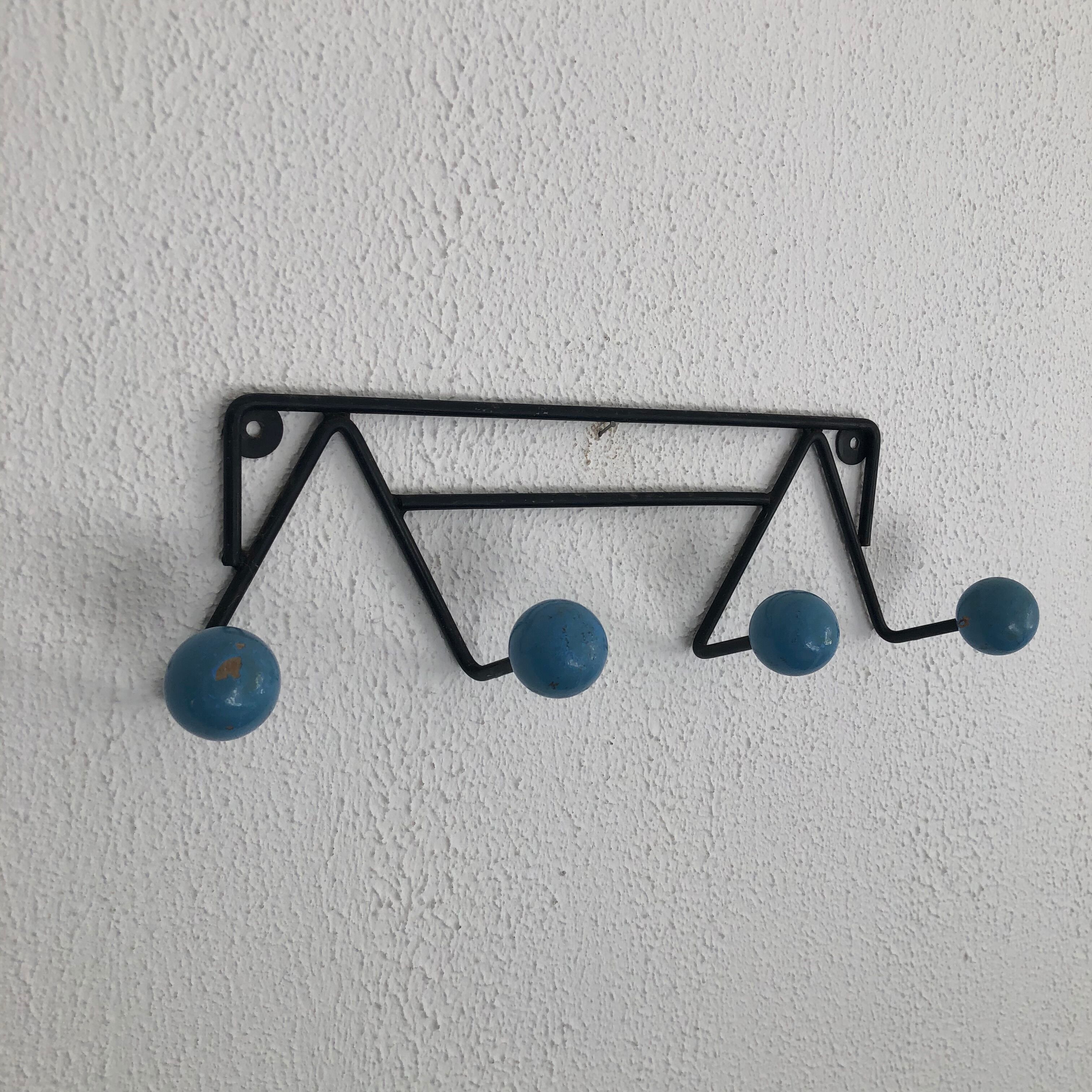 Portemanteau boules 4 patères canard vintage 1960 - 44 cm