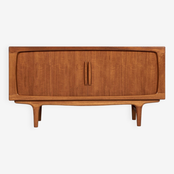 Midcentury Danish compact sideboard with tambour doors in teak by Johannes Andersen for Silkeborg