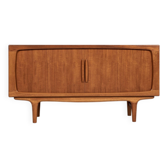 Midcentury Danish compact sideboard with tambour doors in teak by Johannes Andersen for Silkeborg