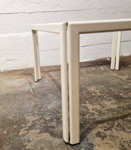 Small white lacquered metal coffee table with glass top, 1970s