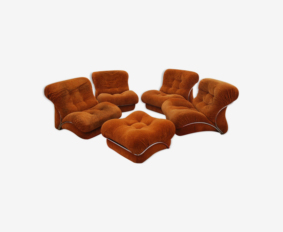 Set de 4 fauteuils vintage et pouf vintage