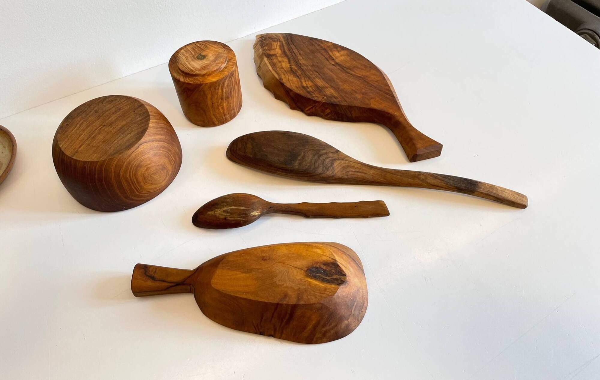 Set of vintage turned and carved wooden cups