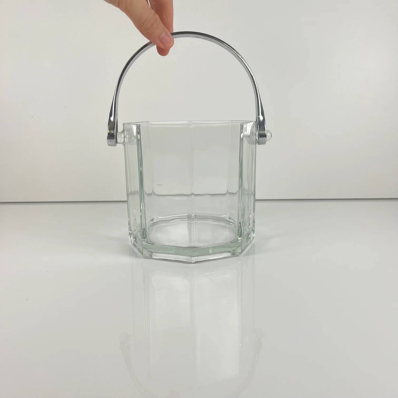 Octagonal glass ice bucket with metal handle, 1970s/80s, France