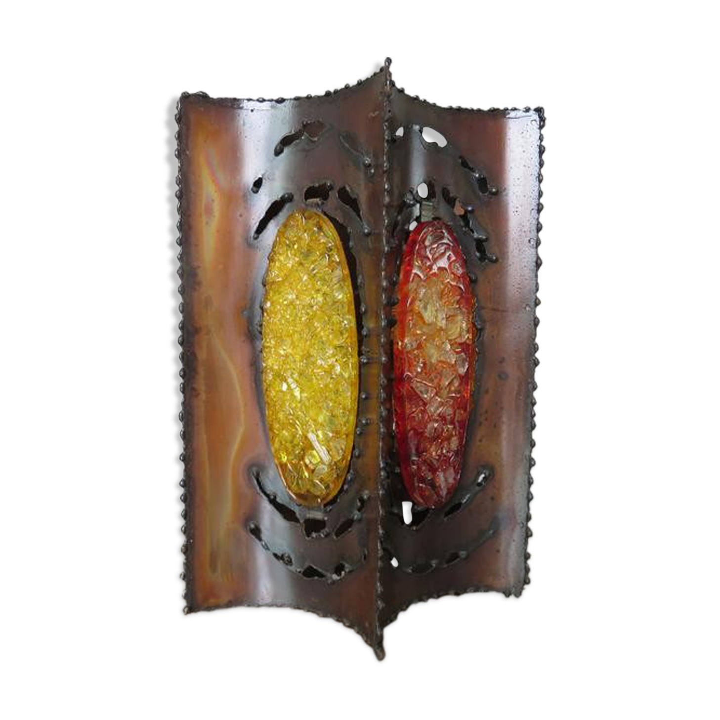 Applique " brutaliste " en métal et verre années 60 70