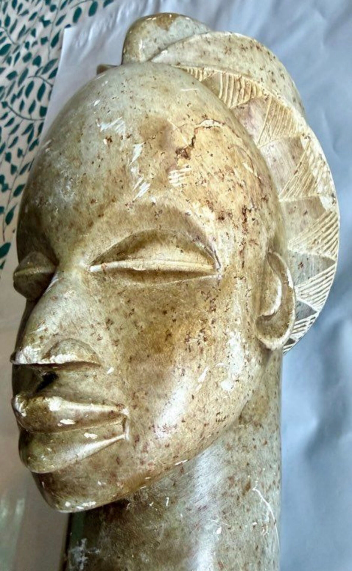 Large african sculpture in steatite stone signed lewanga – art