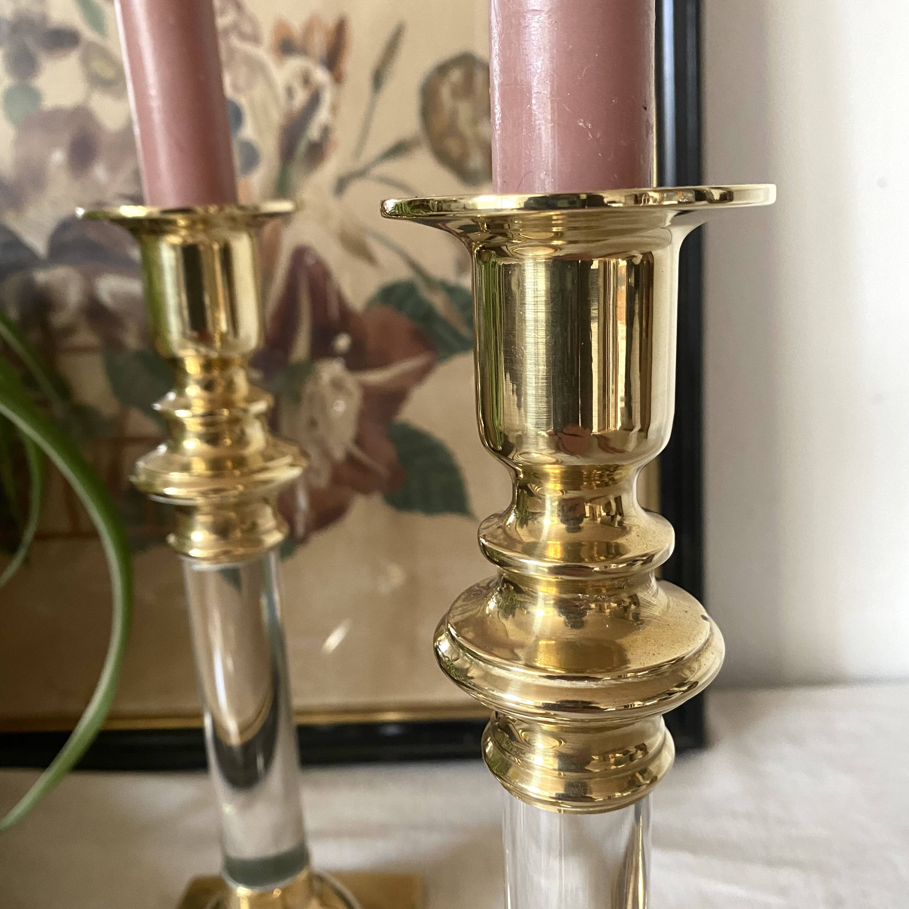 Pair of brass and lucite candlesticks, 1970s