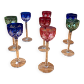 Set of 8 Coloured Cut Crystal Liqueur Glasses