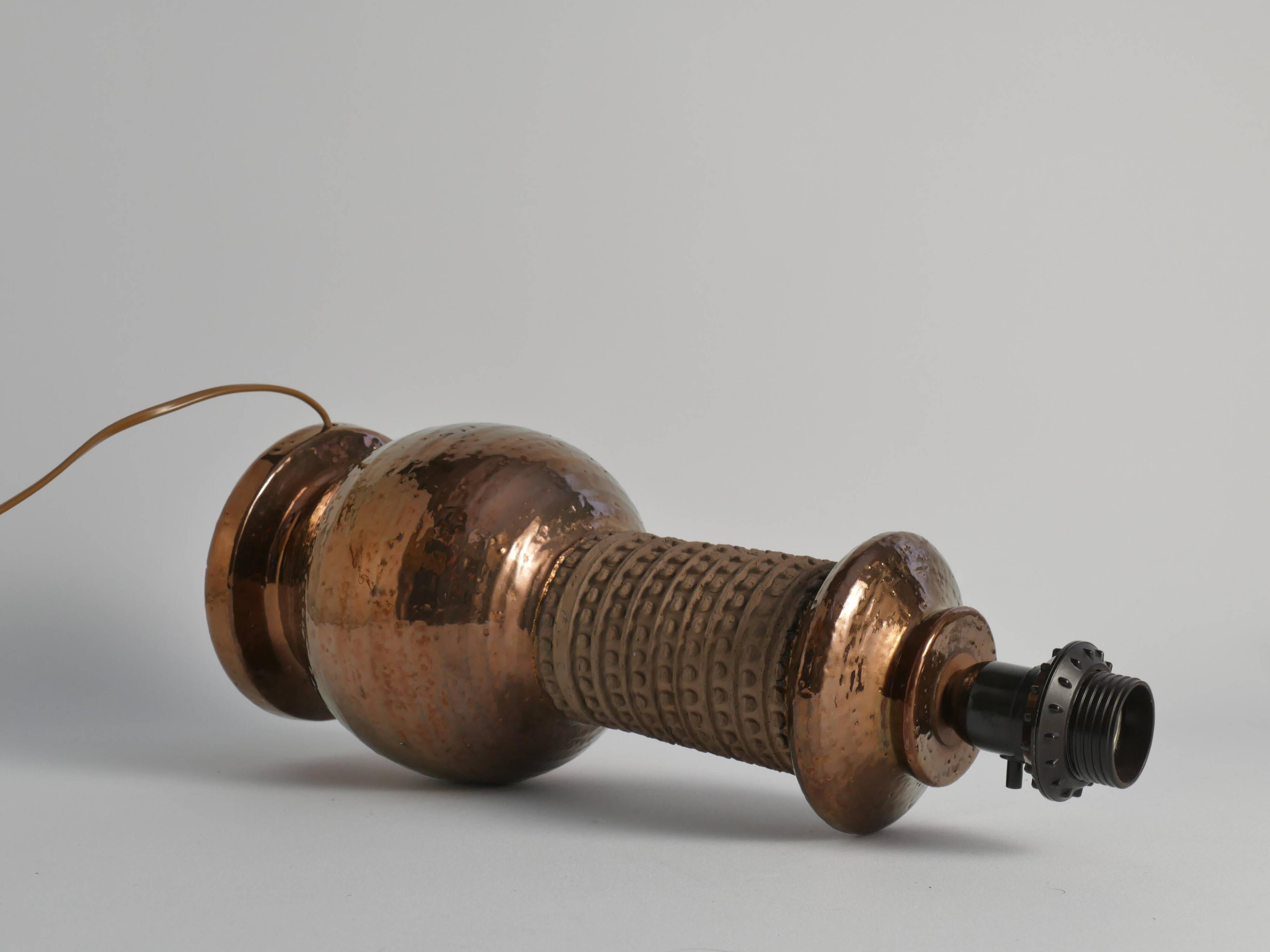 Mid-century Modern Copper-hued Ceramic Table Lamp by Bitossi for Bergboms, 1970s