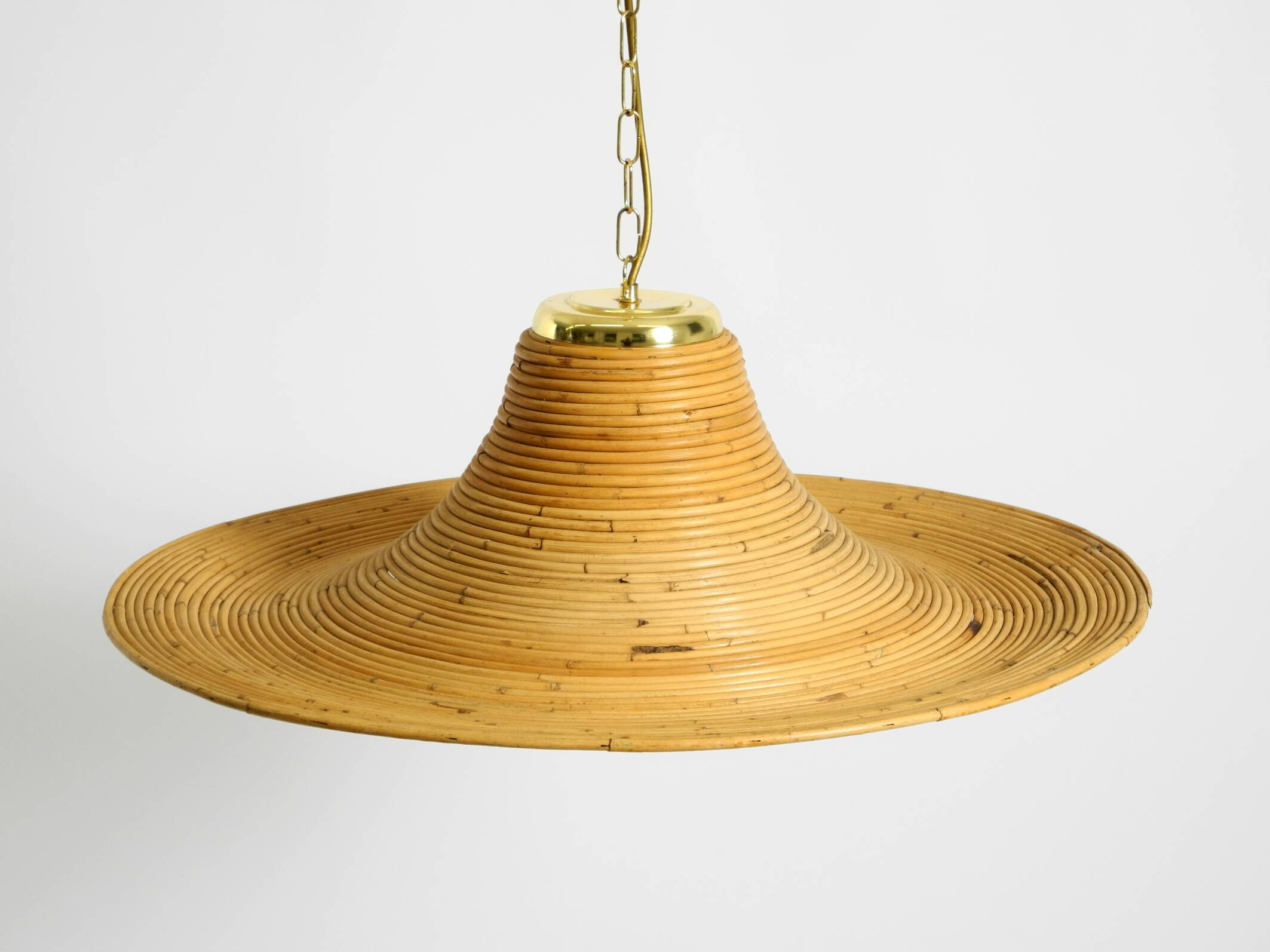 Beautiful, large Italian 1970s bright bamboo wood ceiling pendant lamp