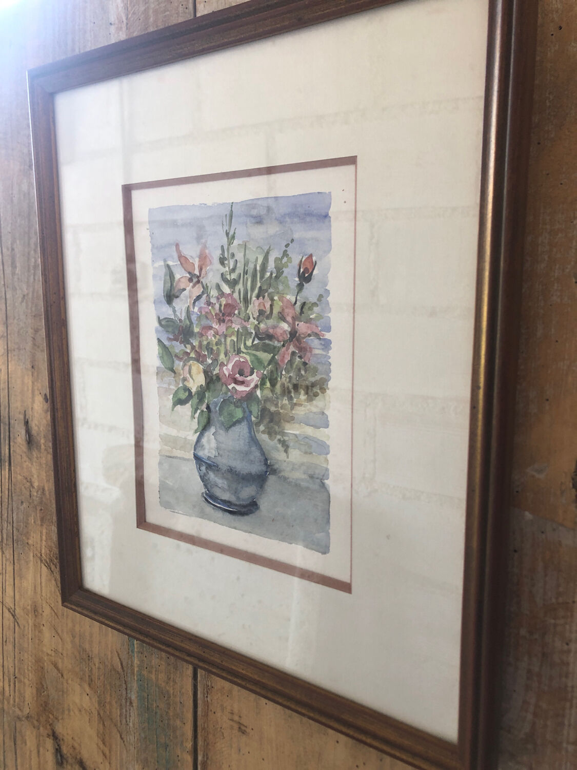 Original watercolor painting monfranc bouquet of flowers + gilded wood frame #a222