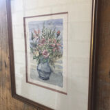 Original watercolor painting monfranc bouquet of flowers + gilded wood frame #a222