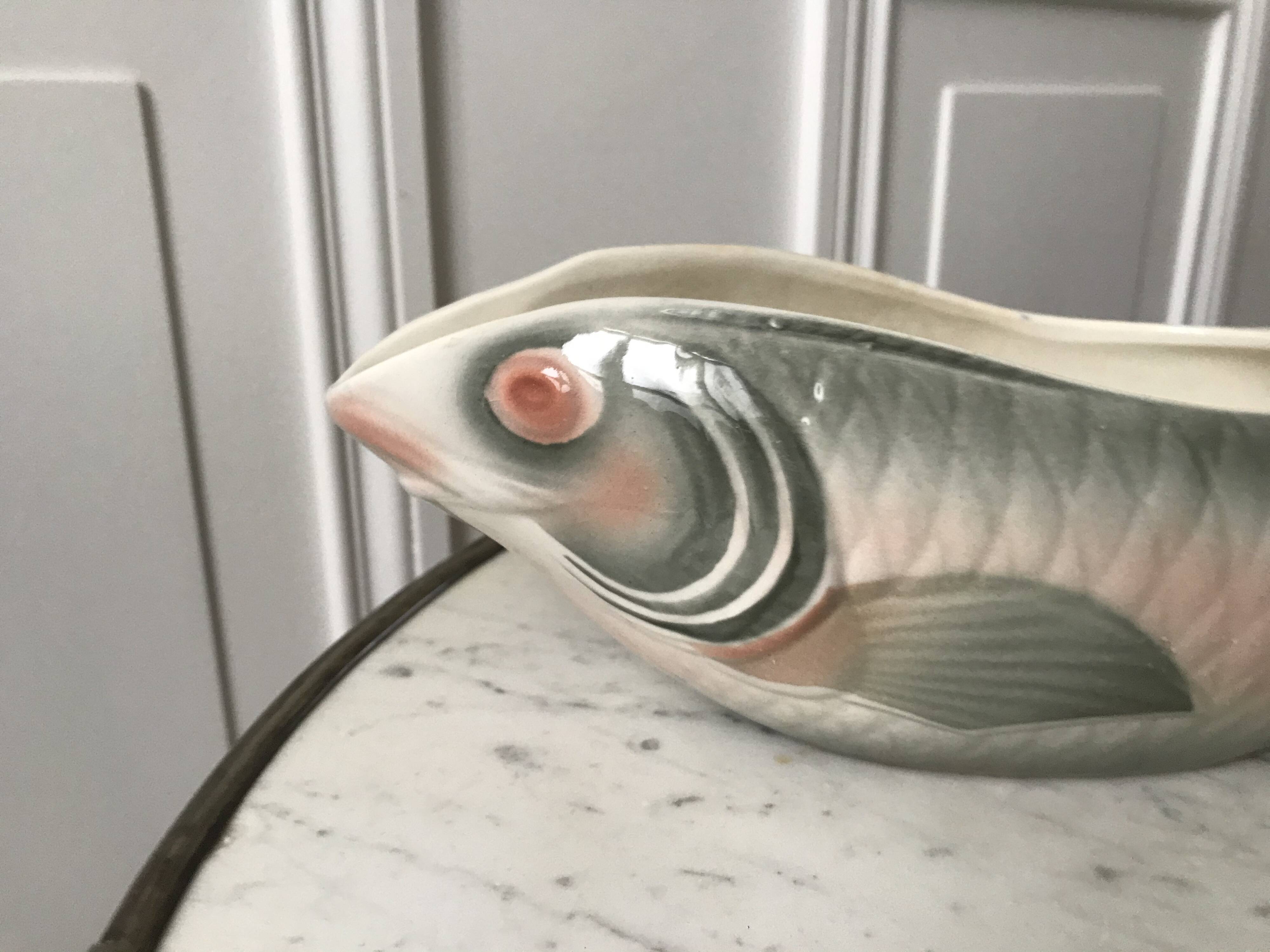Fish gravy boat in slip digoin sarreguemines 50s