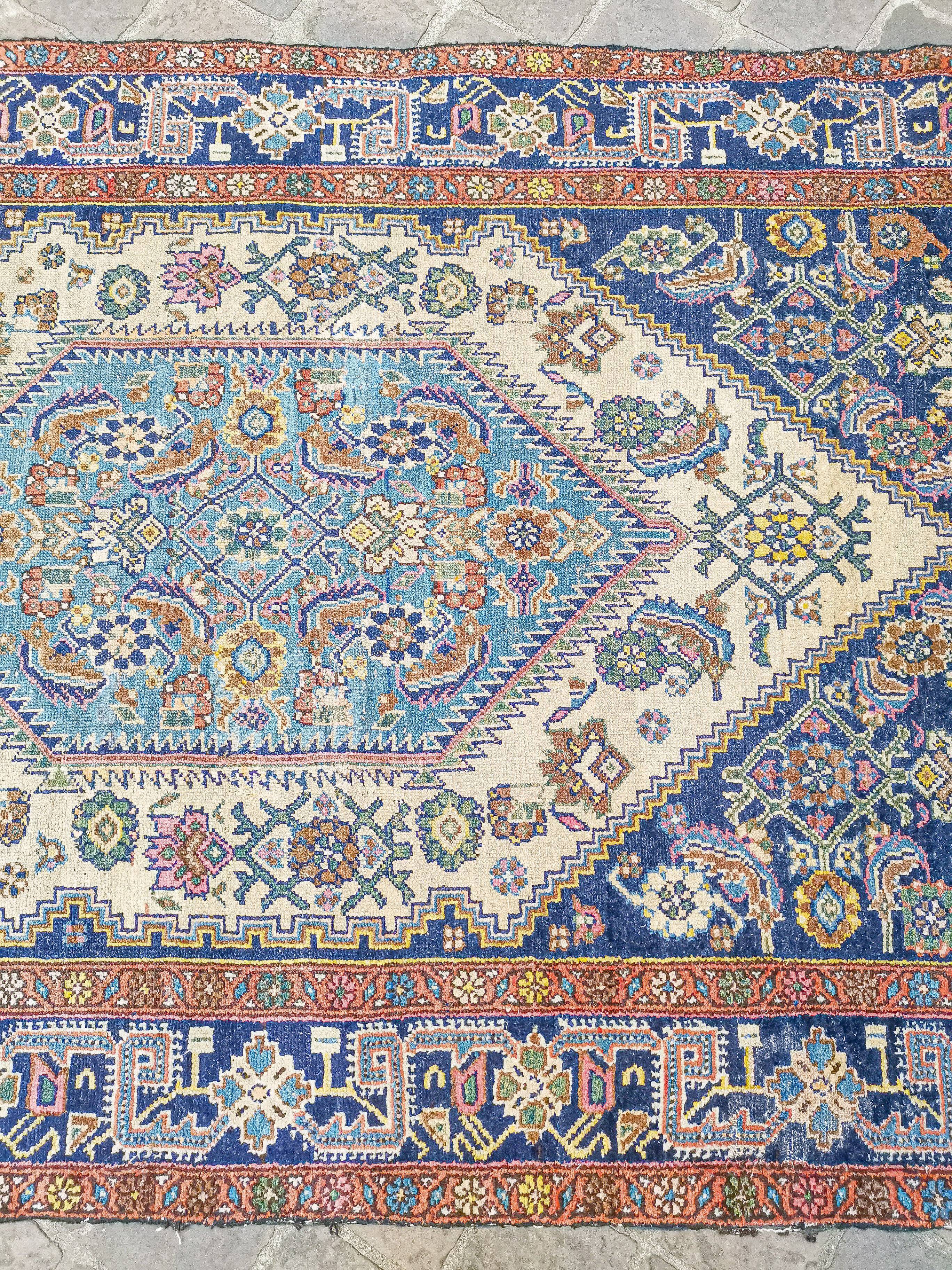 Tapis d'orient fait main vintage persan ancien Melayer 216 X 130