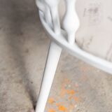 Matte white painted beech chair with upholstered seat in fabric 1970