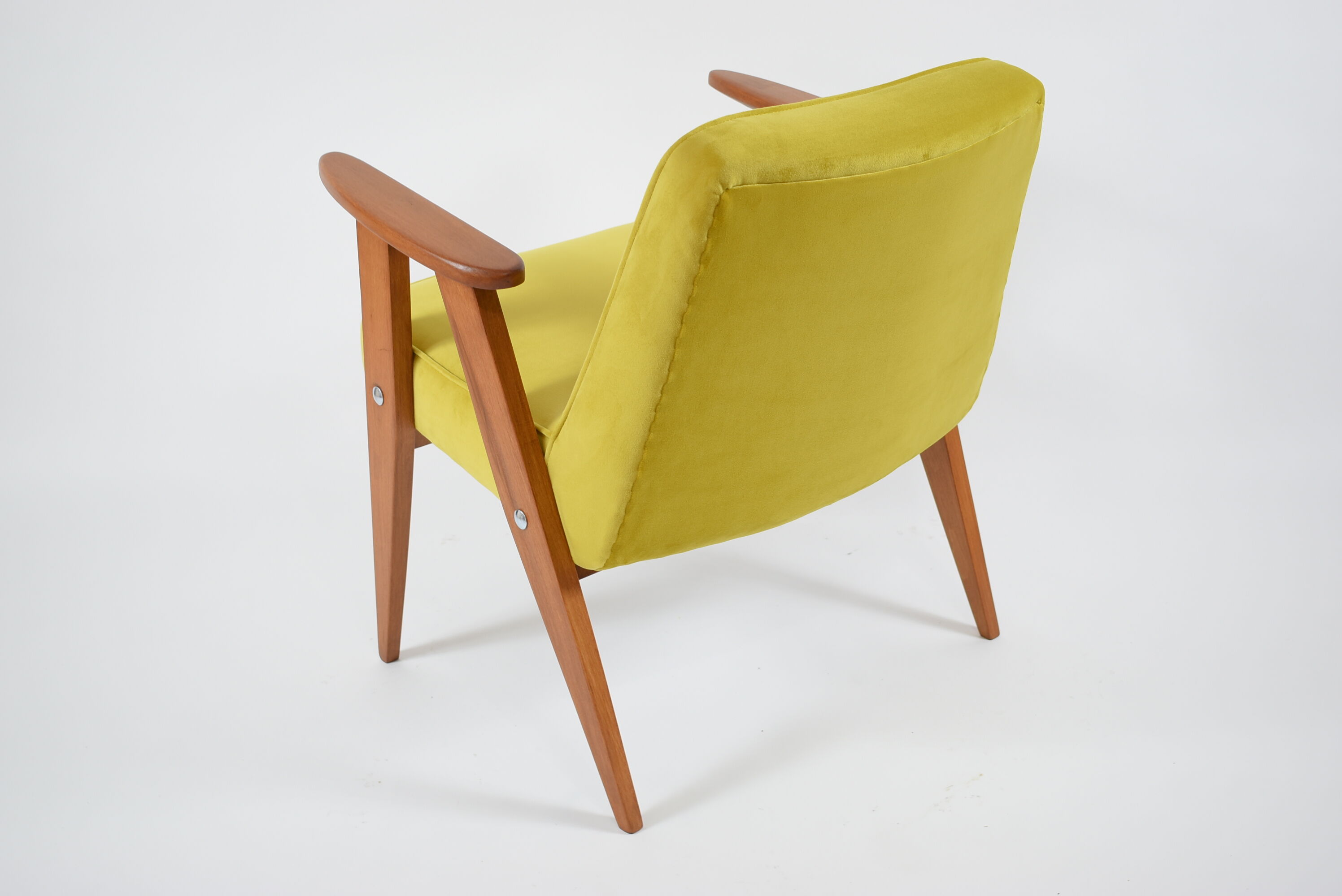 Resatored 366 armchair, designer J. Chierowski, 60s icon, yellow velvet