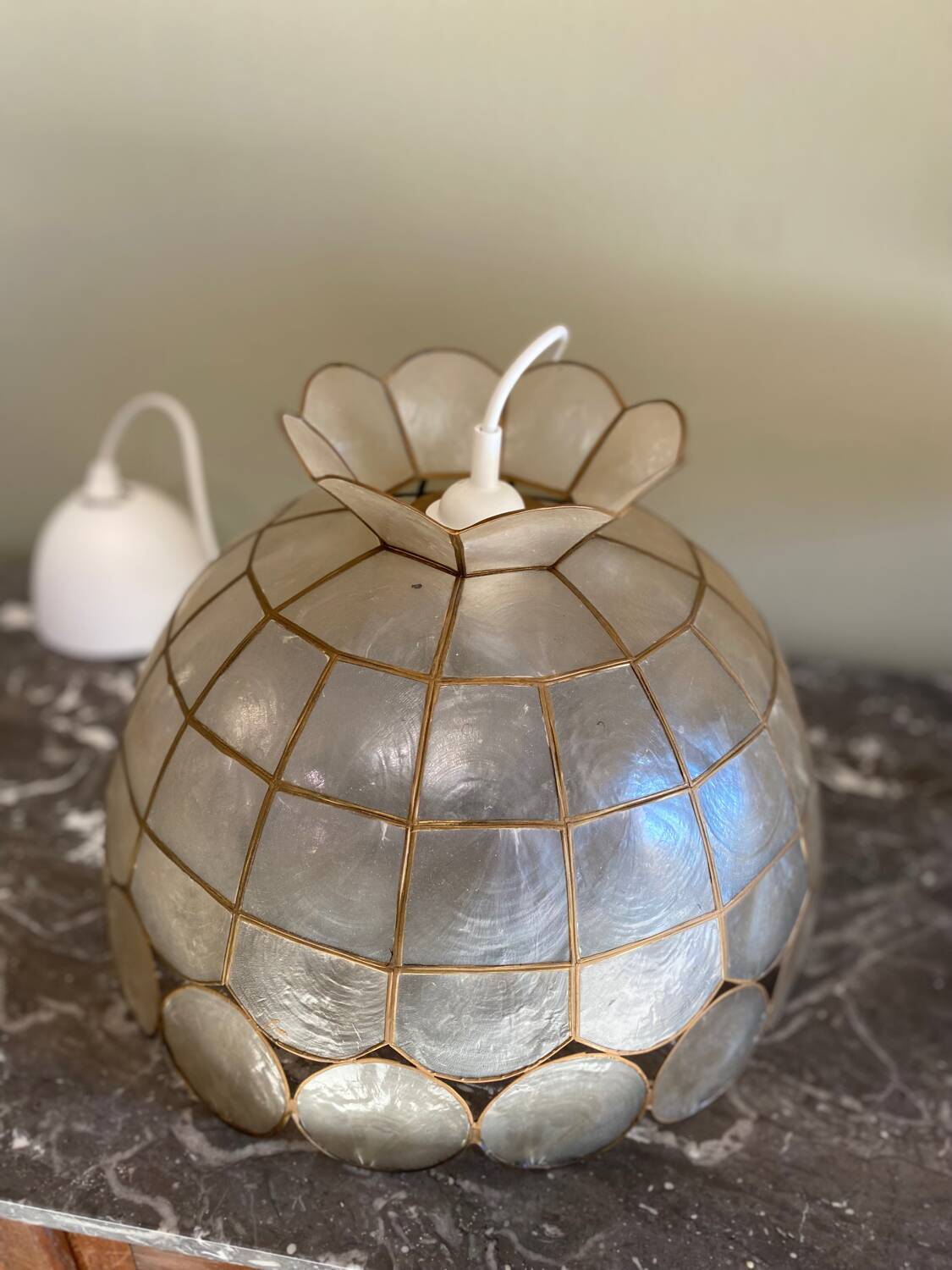 Vintage mother-of-pearl and brass pendant light
