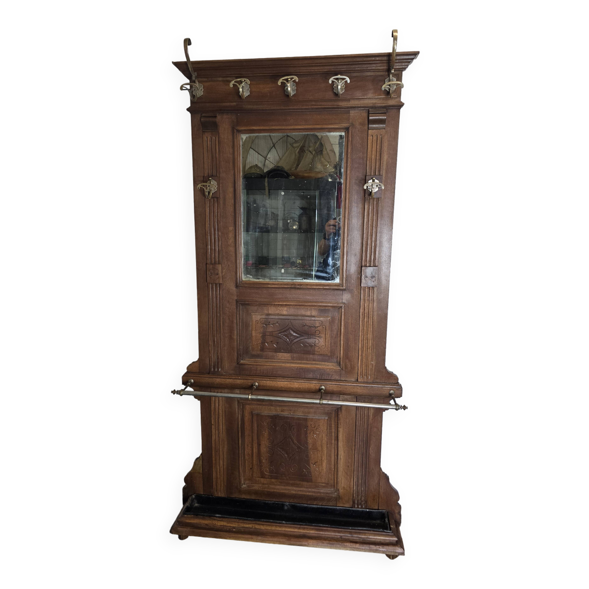 Old locker room or coat rack in walnut